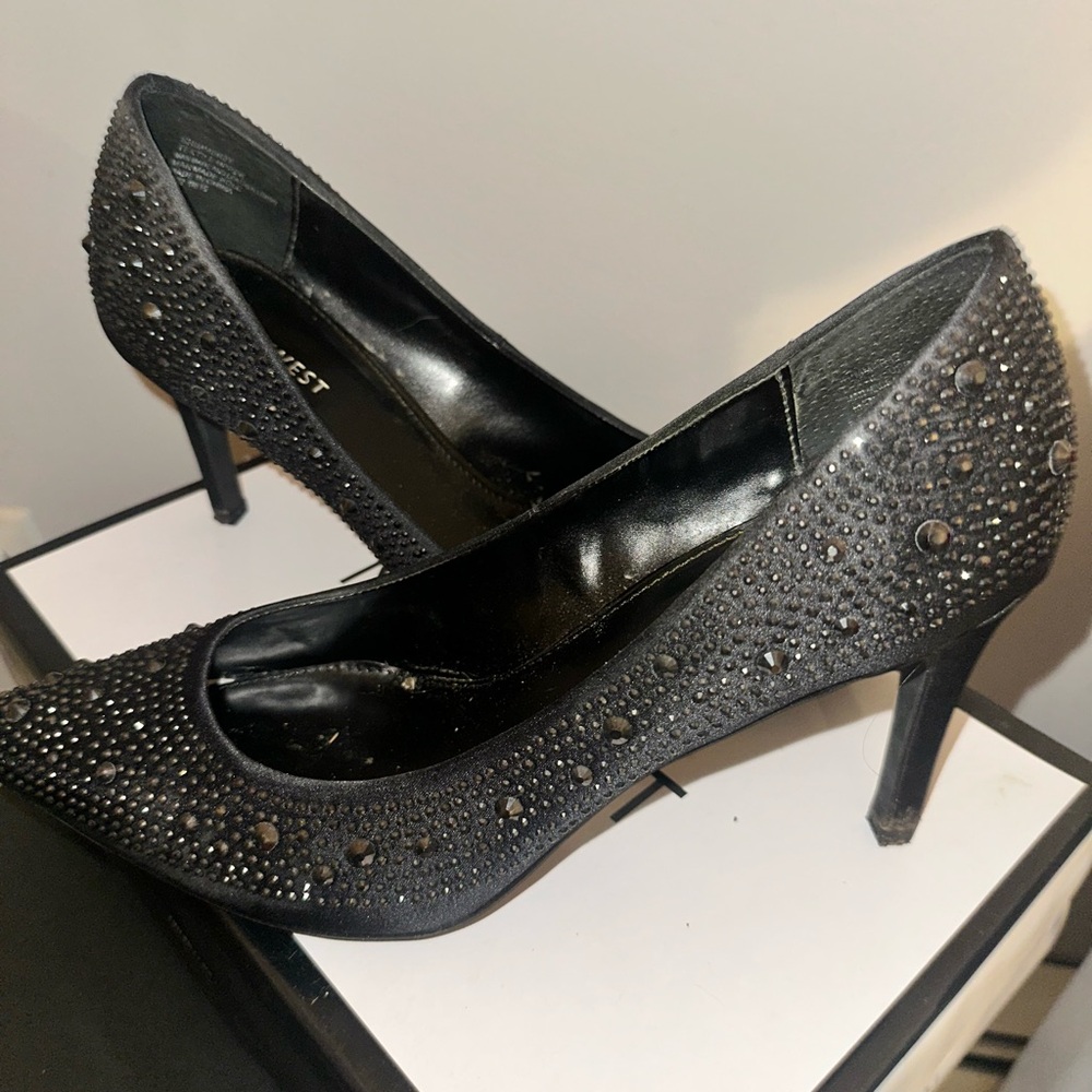 Nine West Black Pump with Rhinestone Detailing